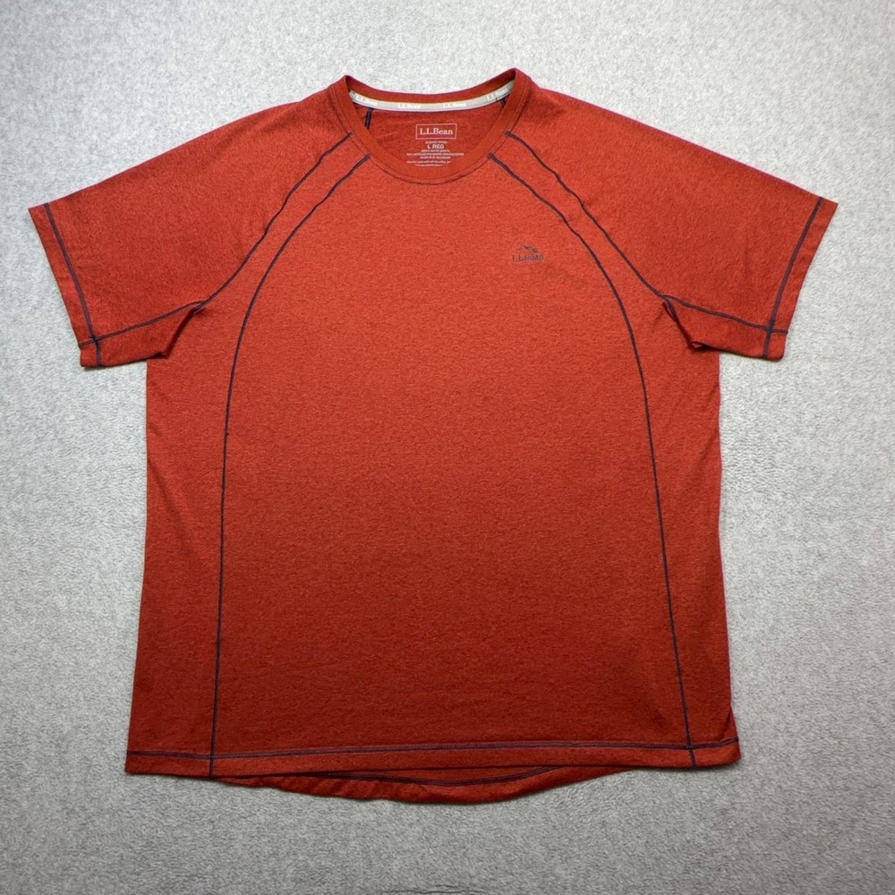 LL Bean Quick Dry Trail Tee Shirt Mens Large Orange Short Sleeve Performance